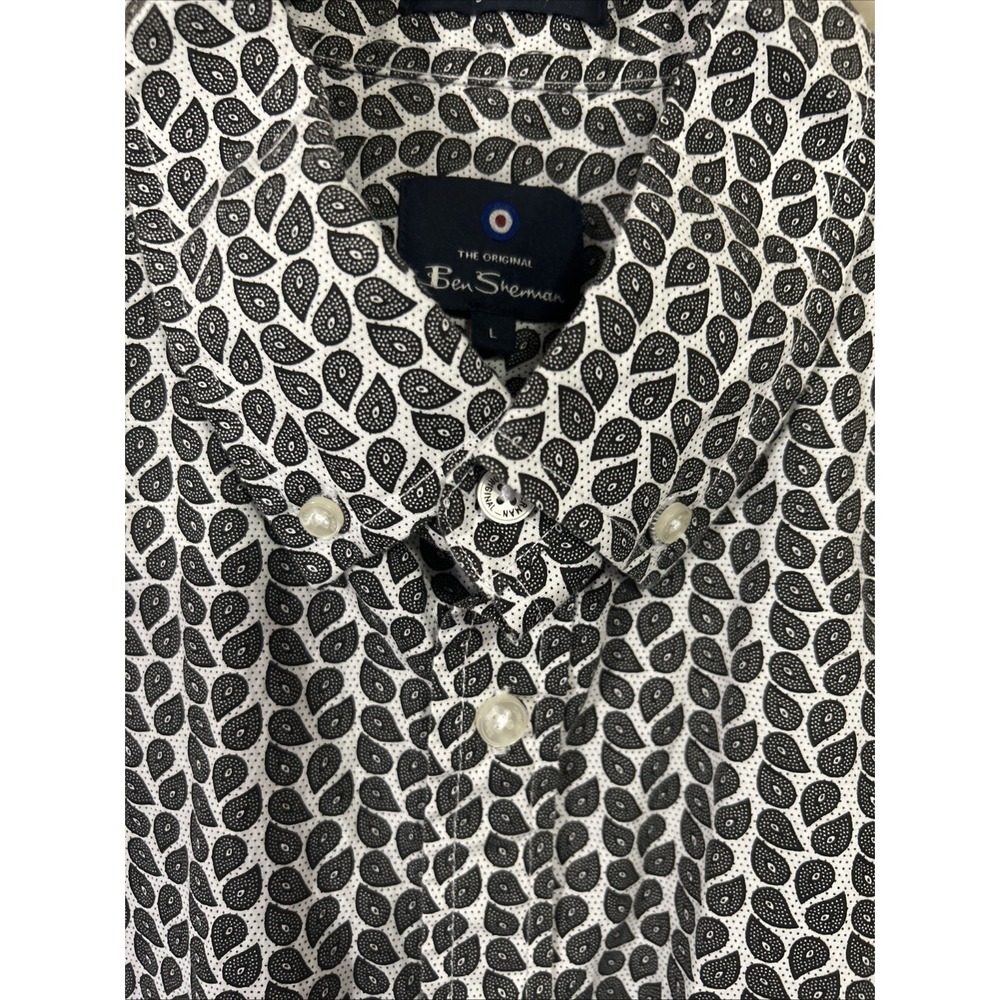 Ben Sherman Men's L Long Sleeve Button Down Shirt Paisley Black & White